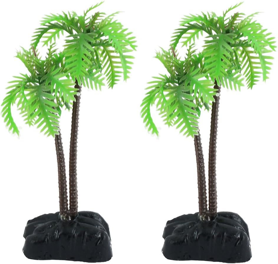 uxcell 2 PCS Plastic Coco Tree Plants for Fish Tank Aquarium Deocr
