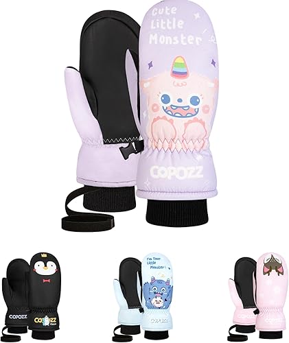Miniatura 7 de COPOZZ Guantes de esquí para niños, 3M Thinsulate con aislamiento térmico para niños, guantes de nieve resistentes al viento y cálidos guantes de