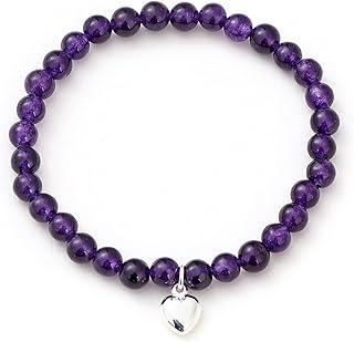 17 Year Old Gifts for Birthday Amethyst Bead Bracelet with Sterling Silver Heart Charm 17th Birthday Gifts with Card and Gift Box