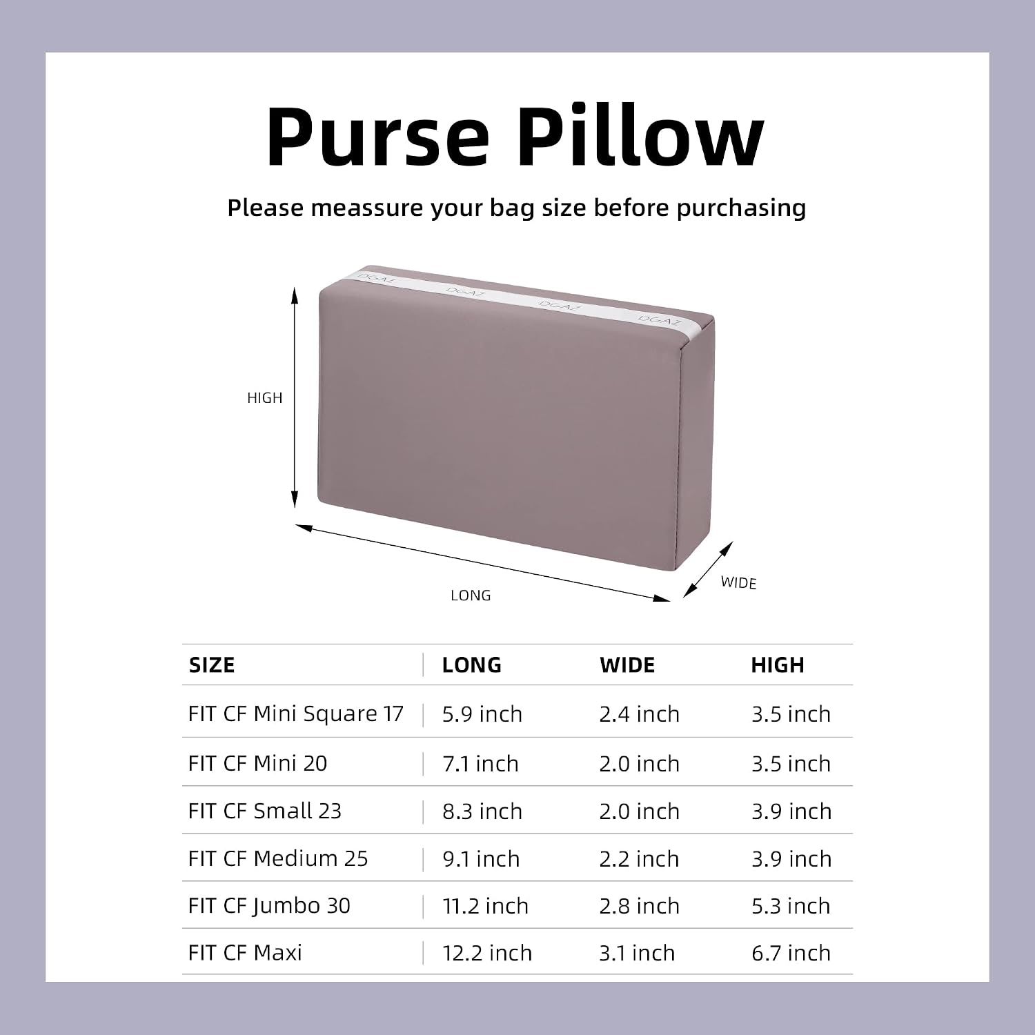 DGAZ Purse Pillow Shaper Insert for Chanel CF Bags, Silky Pillow Shaper for Luxury Handbags（Konjac purple, Maxi）