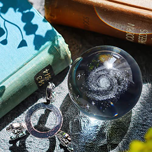 H&D HYALINE & DORA 3D Galaxie Kristallkugel Ornamente,Galaxy Ball Briefbeschwerer aus Glas mit silbernem Ständer für die Heimdekoration,Geschenk für Kind