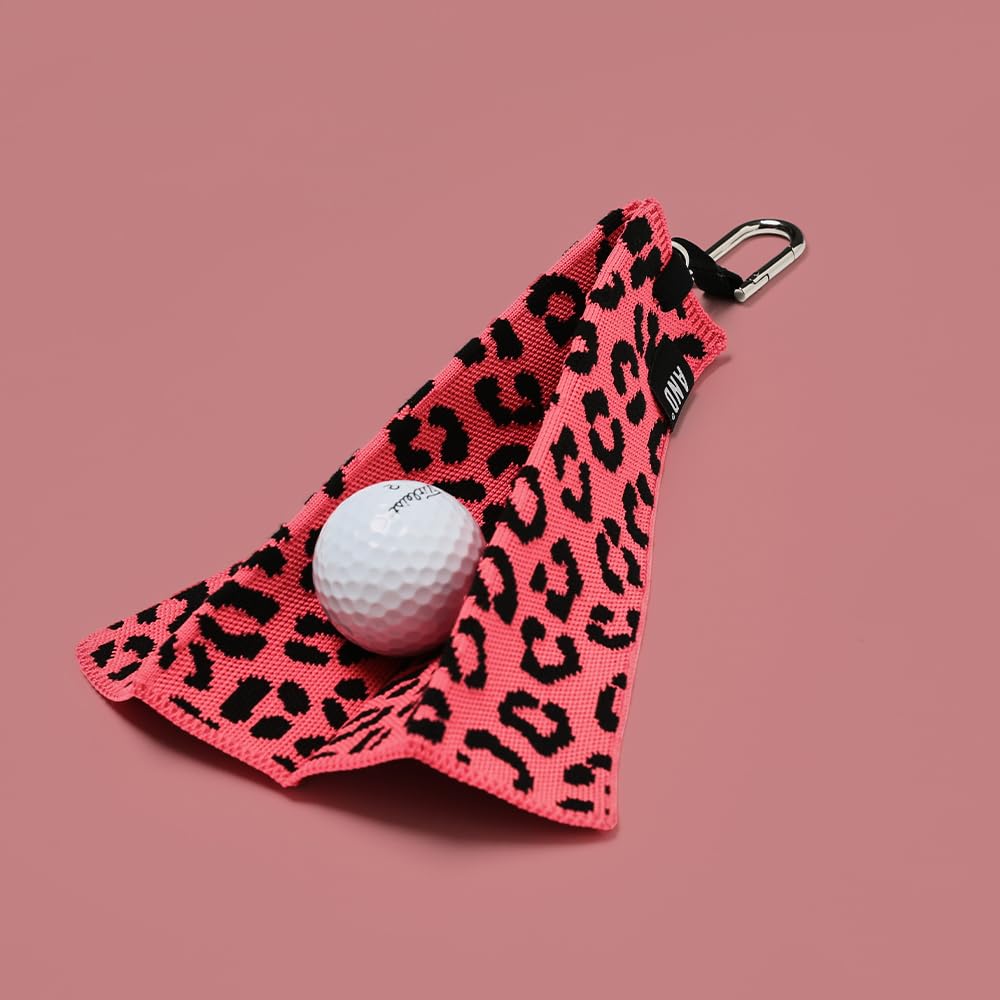 ANDGOLF Pleats Ball Towel, Funky Golf Towel, I Use This Towel to Wash My Ball, Golf Gifts - Golf Accessories, Embroidered Golf Towels for Bags with Clip, Colorful (Pink Leopard)