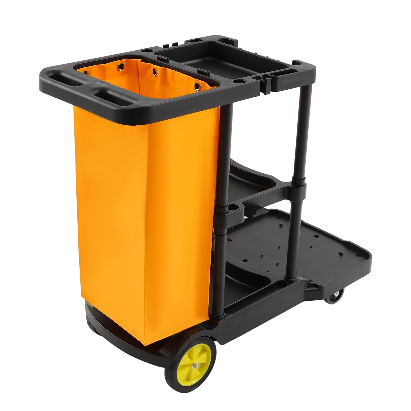 Carro de limpieza con 3 estantes y bolsa de basura, carrito de limpieza para edificios, servicio de hotel, cocina grande, limpieza de oficina, capacidad de carga de 100 kg