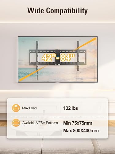 Miniatura 6 de Mounting Dream Soporte de pared inclinable para la mayoría de televisores de 42 a 84 pulgadas, soporte de pared universal con diseño de perfil bajo,