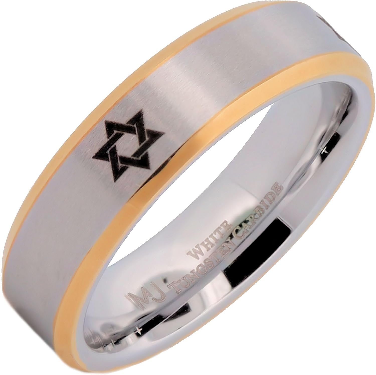Star of David 6mm Tungsten Carbide Ring Polished Edge Band Comfort Fit Best Gift