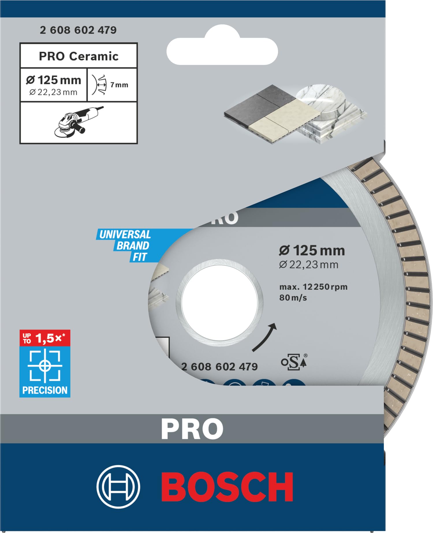 Bosch Professional Diamanttrennscheibe Best for Ceramic Extra-Clean Turbo (Keramik, 125 x 22,23 mm, Zubehör Winkelschleifer)