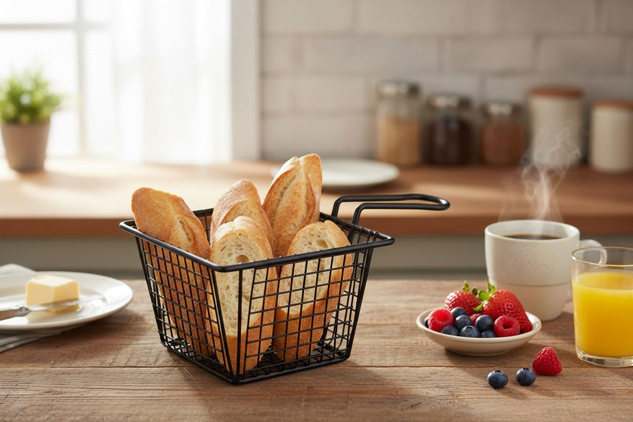 LS-LebenStil 2x Pommes-Korb Servierkorb Frittierkorb für Pommes mit Griff 2´er Set Schwarz 22x13x8cm Quadratisch dickes Servierkörbchen zum Servieren Präsentieren von Speisen Zwiebelringe Garnelen