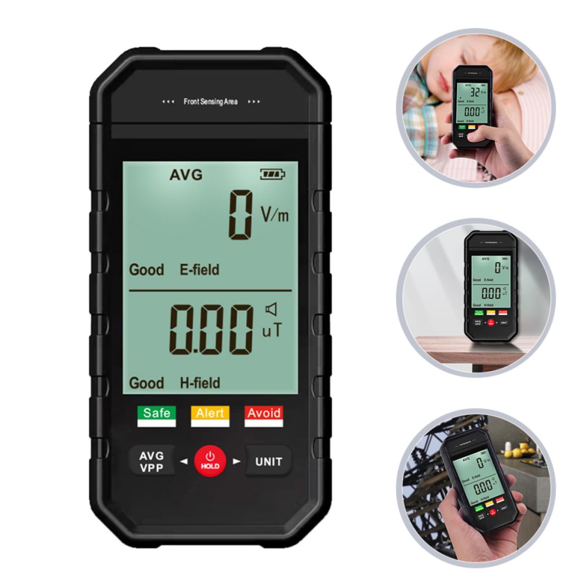 Détecteur de Rayonnement Numérique Portable Noir en Plastique Alarme Sonore et Écran Large Facile à Lire pour Mesure Emf Intérieur et Extérieur