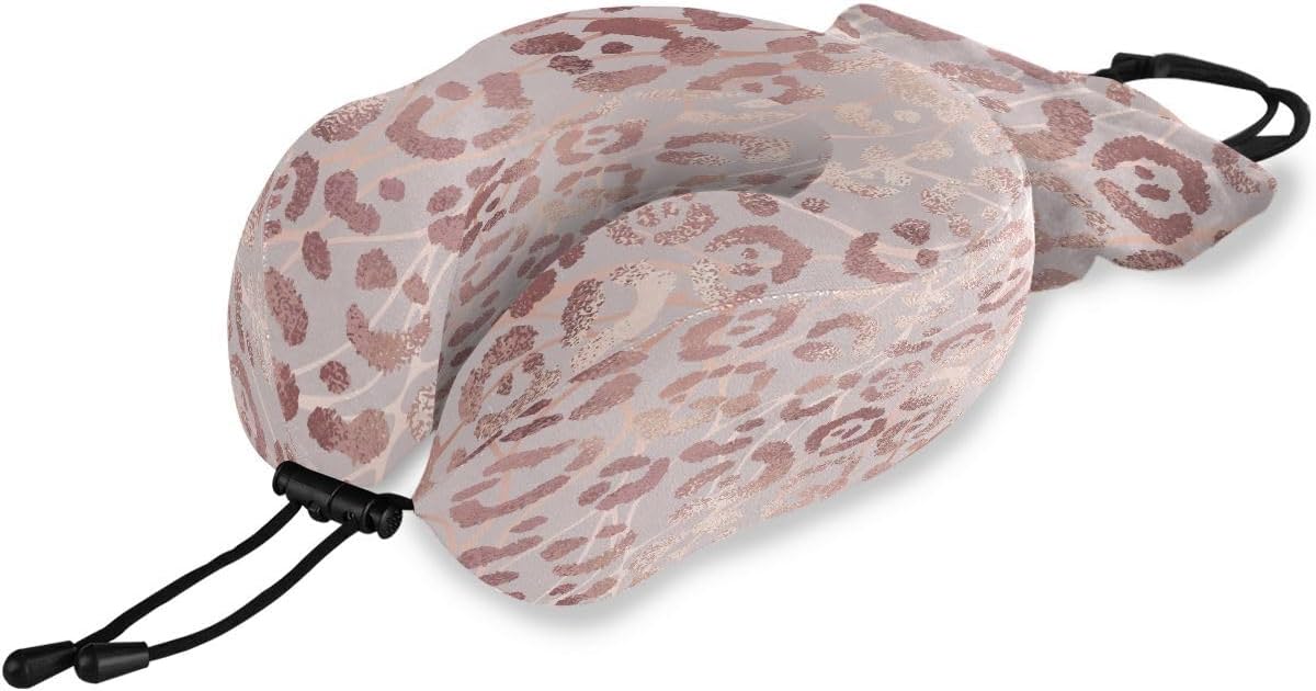 HMZXZ Travel Pillow Rose Gold Leopard Print Animal Skin, Memory Foam Neck Pillow Support Pillow,Soft Neck Pillow for Travel, Airplane, Car