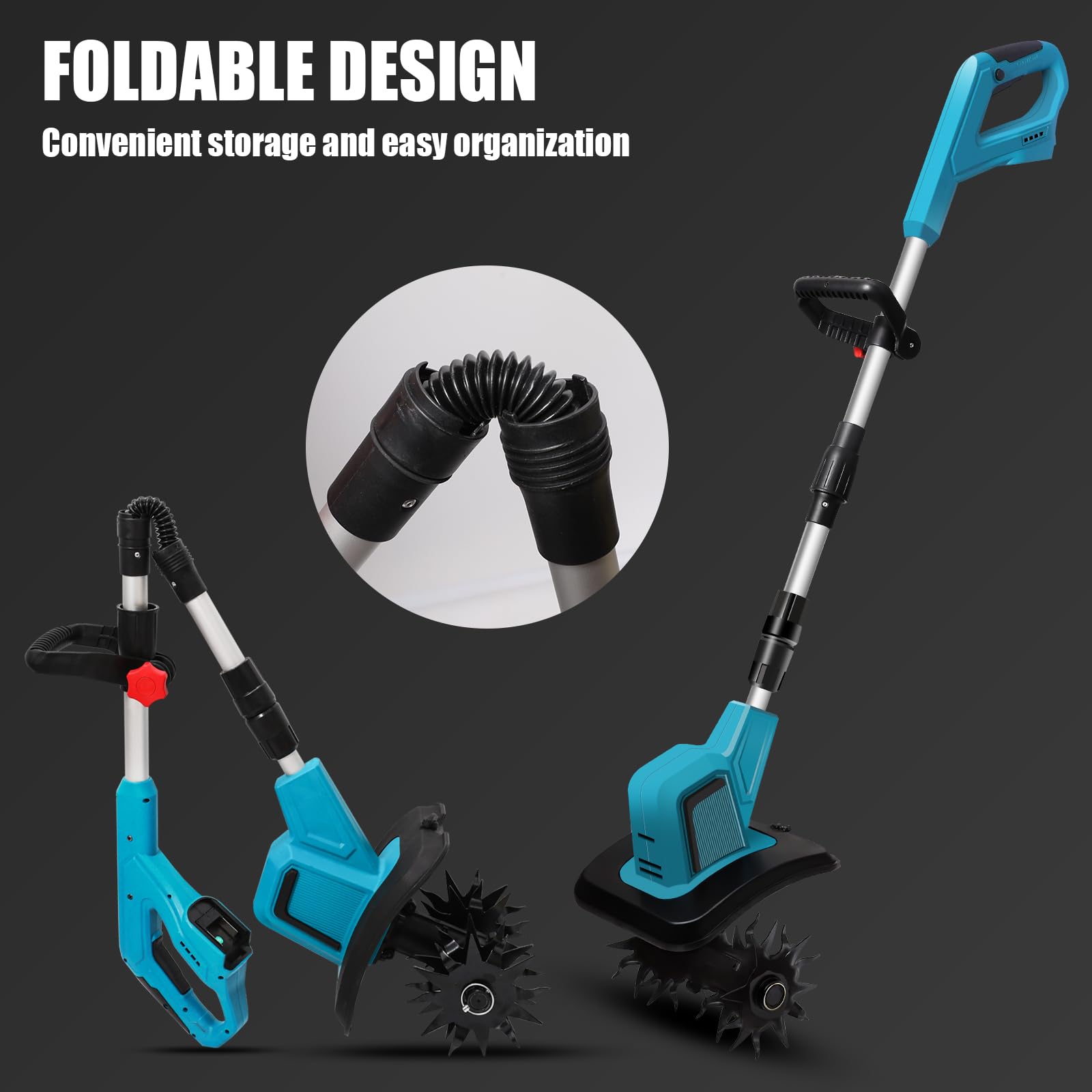 Motobineuse Electrique sans Fil pour Batterie Makita 18V, Largeur de Travail 20 cm, Profondeur de Travail 15 cm, 4 Fraises, Poignée Rabattable, Motoculteur pour Retourner la Terre, Désherber