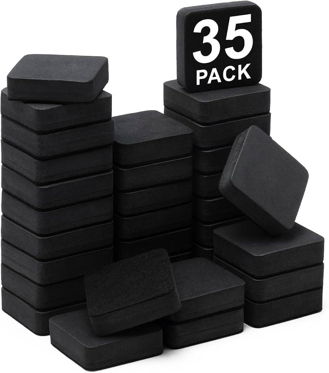 FUMILE Paquete de 35 mini borradores magnéticos de borrado en seco para pizarra blanca para aula | Limpiador de pizarra negra para niños, aula, oficina y hogar, borrador a granel, material imprescindible para estudiantes, suministros para profesores