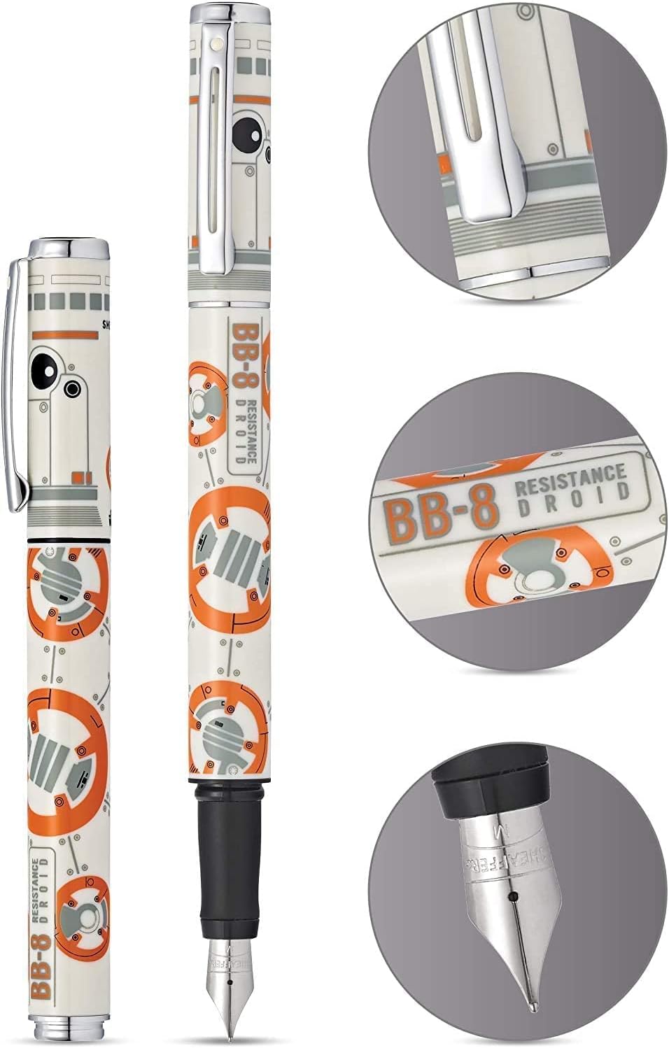 Sheaffer Star Wars BB-8 with BB-8 themed design and authentic character details, Polished appointments Medium Stainless Steel nib Fountain Pen