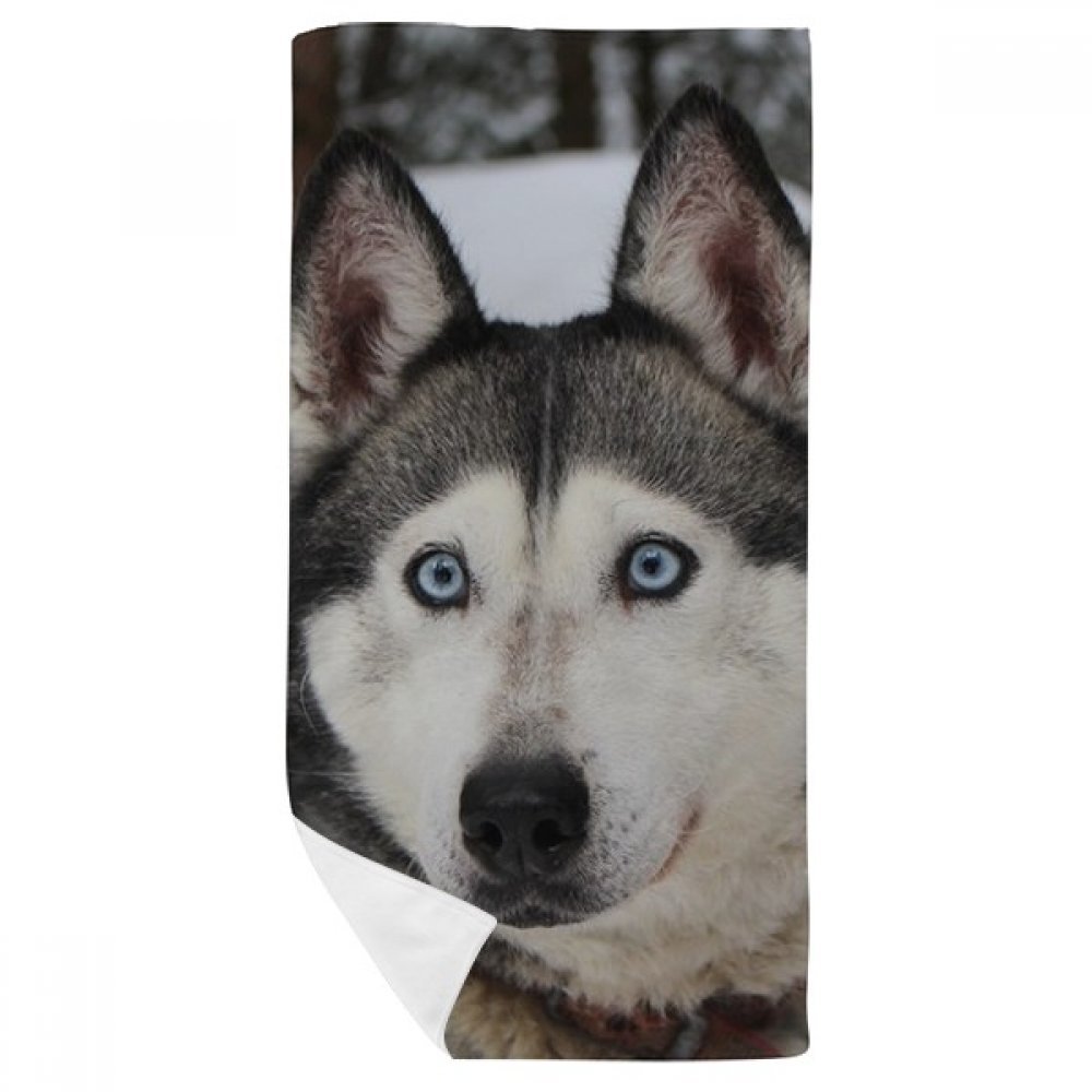 Serviette Husky en neige contre la peau rêche, drap de bain doux 35x70cm