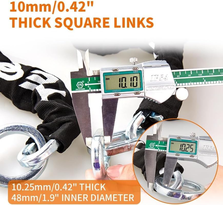 Miniatura 5 de Candado de cadena antirrobo de alta resistencia para motocicleta, 4 pies de largo, cadena de 0.394 in de grosor con cerradura de color brillante, 4