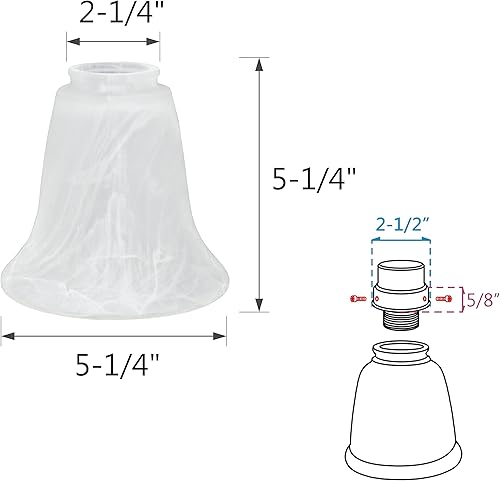 Miniatura 4 de Aspen Creative 23029-4A Pantalla de cristal de alabastro con forma de campana de repuesto de estilo transicional de 2-1/8 pulgadas, 5-1/8 pulgadas