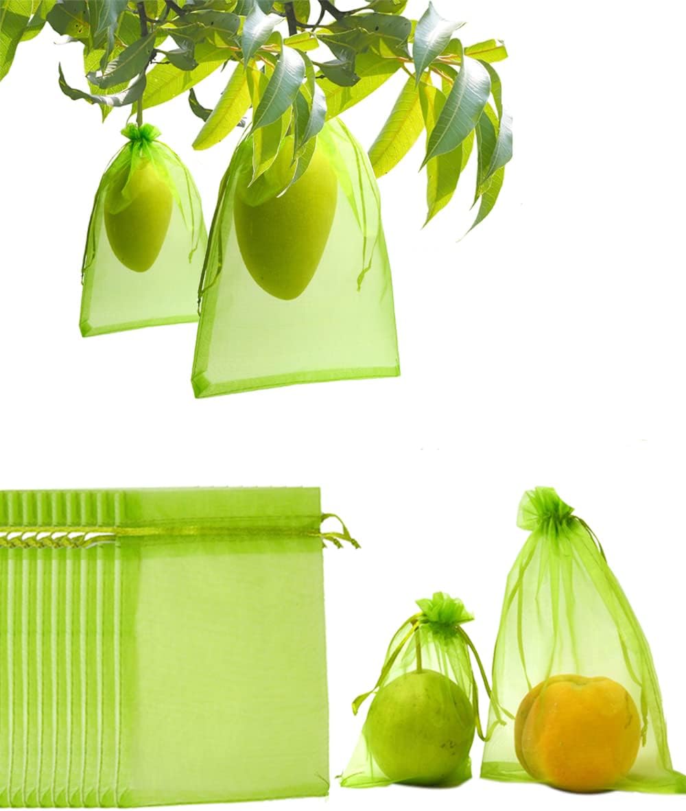 50PCS Fruit Protection Bags,16x11'' Green Netting Bags for Fruit Trees, Garden Fruit Cover Mesh Bags with Drawstring for Plant Fruit Flower and Vegetables