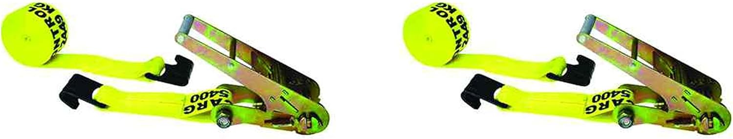 US Cargo Control 3 Inch x 20 Foot Heavy Duty Yellow Ratchet Strap with Flat Hooks 2 Pack