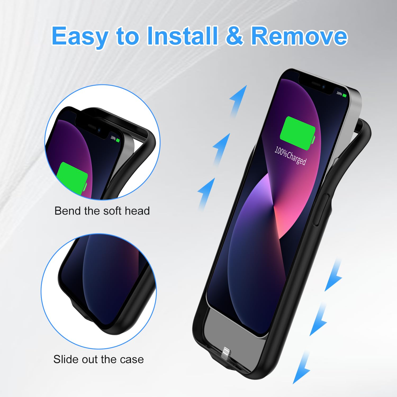 custodia batteria per iPhone 13/13Pro/14, 13800 mAh, custodia di ricarica, caricatore portatile ricaricabile espandibile