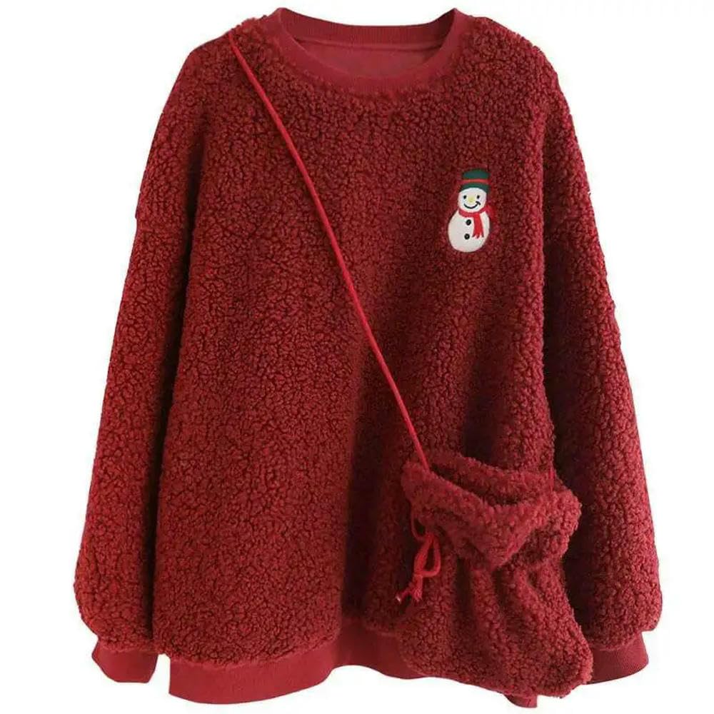 JCVBN jesień zima na co dzień oversize puszysta bluza z kapturem damska choinka bałwan haft polar sweter bluza dopasowana