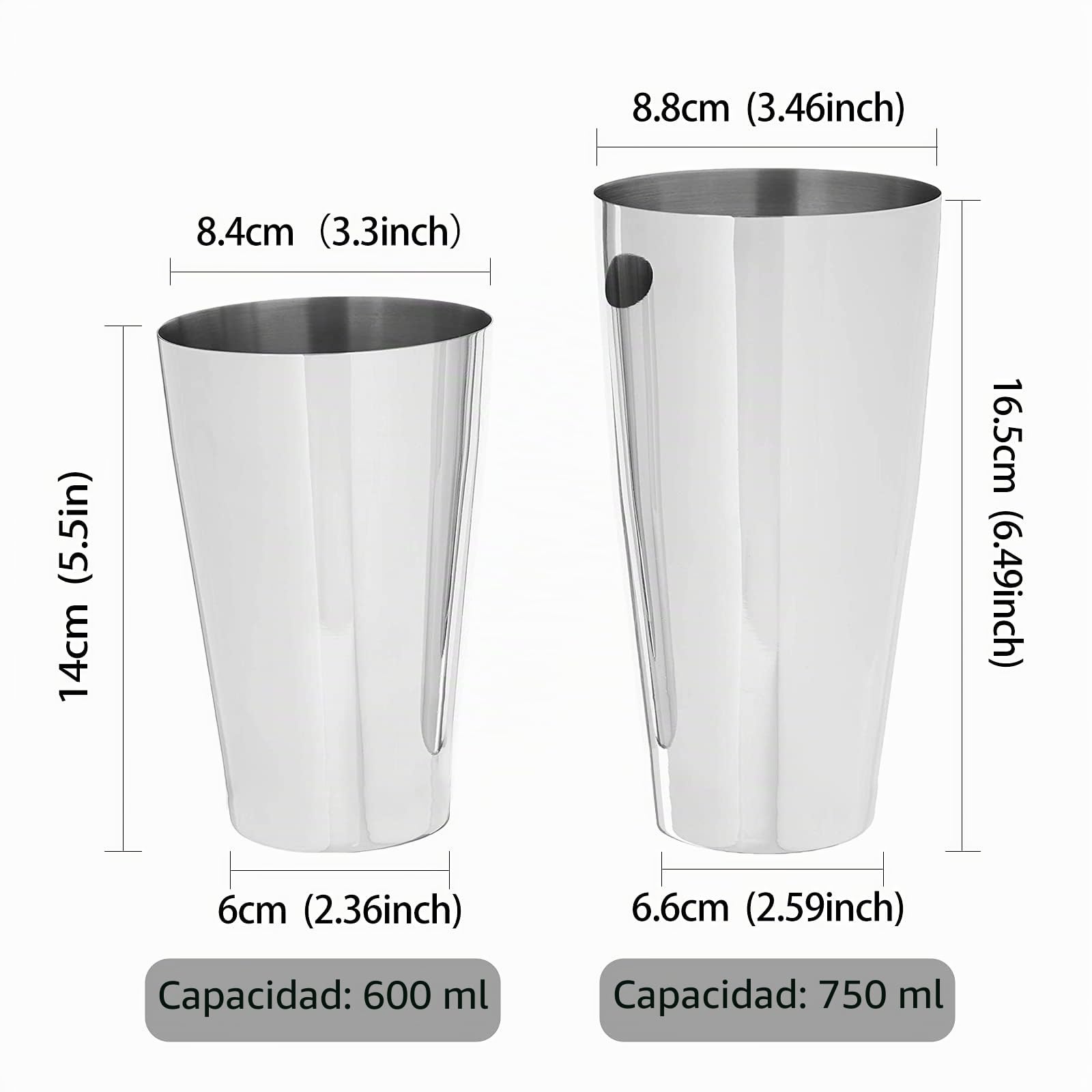 Coctelera Boston 750ml 600ml,Anfly Coctelera Coctéles Acero Inoxidable con Vaso Medidor de Cócteles Jigger 60ml 30ml,Cocktail Kit Mezclador de Cócteles Tin on Tin