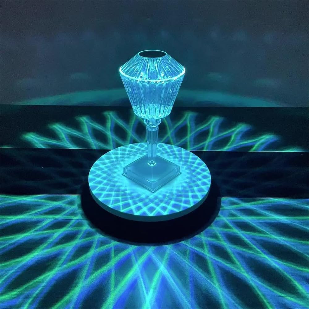 WEIYIYI ﻿Crystal Diamond Table Lamp RGB LED Night Light with Touch and Remote Control, Bedside Lamps Nightstand Lamps, Dimmable, USB Rechargeable (V)