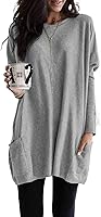 Dokotoo Women's Long Sleeve Crewneck Pullover Tunic Dress - Cozy Winter Sweatshirt Mini Dress with Pockets