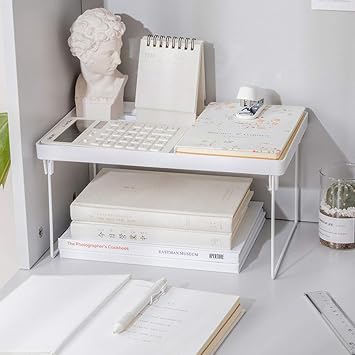 White Wire Stacking Cabinet Shelf, Modern Contemporary Style, Tiered Shelf, Space Saving, Foldable, Stackable