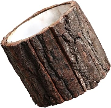 Zerodeko Faux Wood Stump Planter Small Stump Shaped Flower Pot 4.72 X 4.72 X 3.93 in Rustic Planting Pot for Succulents Cacti Tabletop Decor Home Garden Office