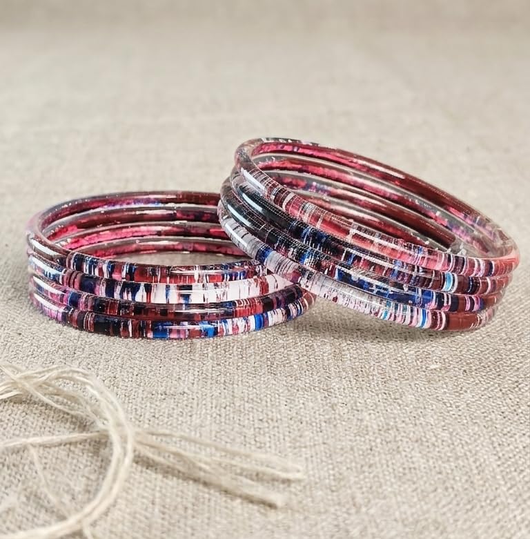 Image of NMII Premium Glass Bangle Set for Women | Multicolor Designer Kangan | Fancy Kanch ki Chudiya | 3D Transparent Chudi Set | Wedding & Festive Occasions Bangles