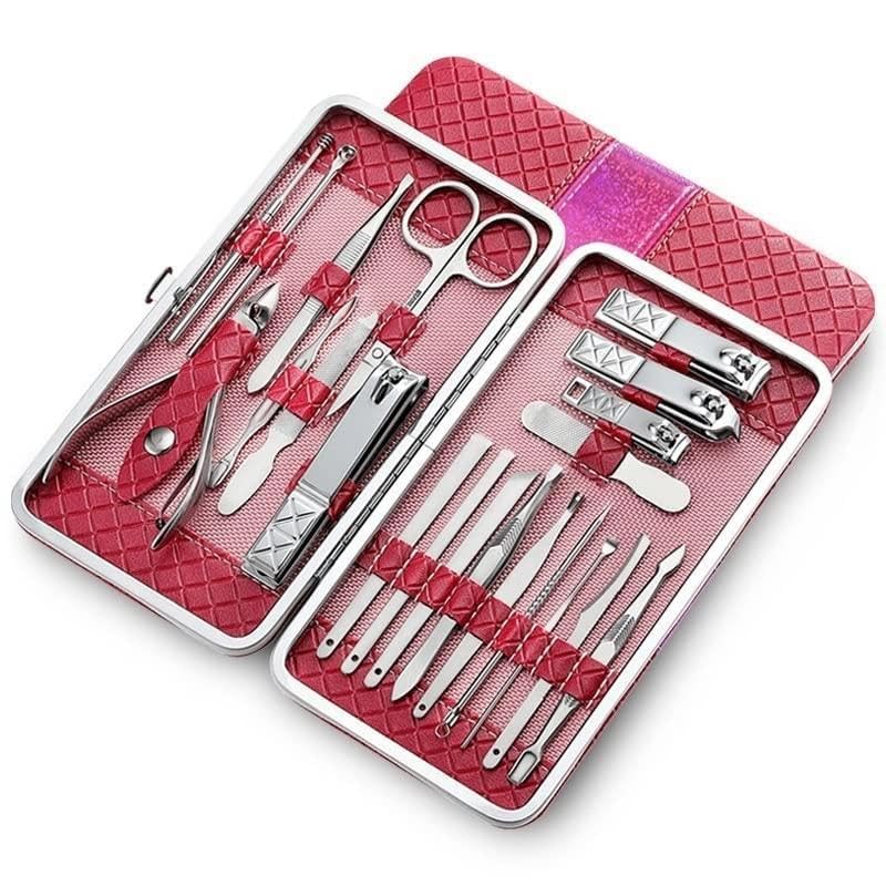 Kit Tagliaunghie 2 1pcs Scatola for manicure in acciaio inossidabile for unghie professionale set di decorazioni strumenti for la cura del piede con strumento di toelettatura con Pu Custodia in pelle