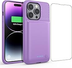Feob Cover Batteria per iPhone 14 Pro,【Aggiornata】7200mAh Cover Ricaricabile Integrata Custodia Batteria Cover Caricabatterie Battery Case per iPhone 14 Pro Cover Power Bank Charger Case [6.1'']-Viola