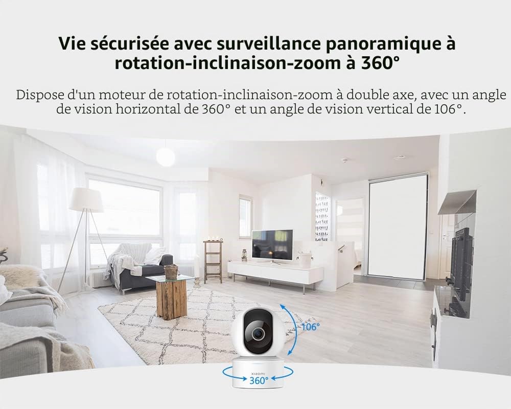 Xiaomi Mi Smart Caméra Surveillance C200 1080P WiFi intérieure 360° qualité, Vision Nocturn, Détection Humaine AI, Audio bidirectionnel, pour Bébé et Animaux, Compatible avec Alexa et OK Google