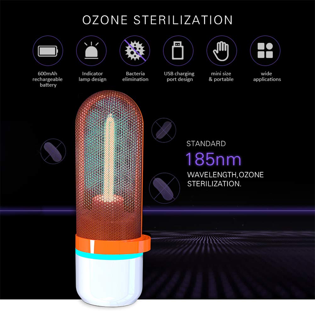 UV de la lámpara de ozono, USB portátil recargable esterilizador ultravioleta del accesorio ligero, hogar de la lámpara UVC Para el hogar baño limpio,Naranja