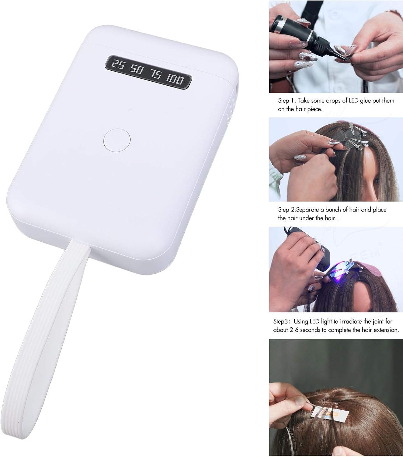 UVヘアエクステンションランプ、405nm LED UVヘアエクステンションランプ、5000mAhバッテリー付き、ポータブルハンドヘ
