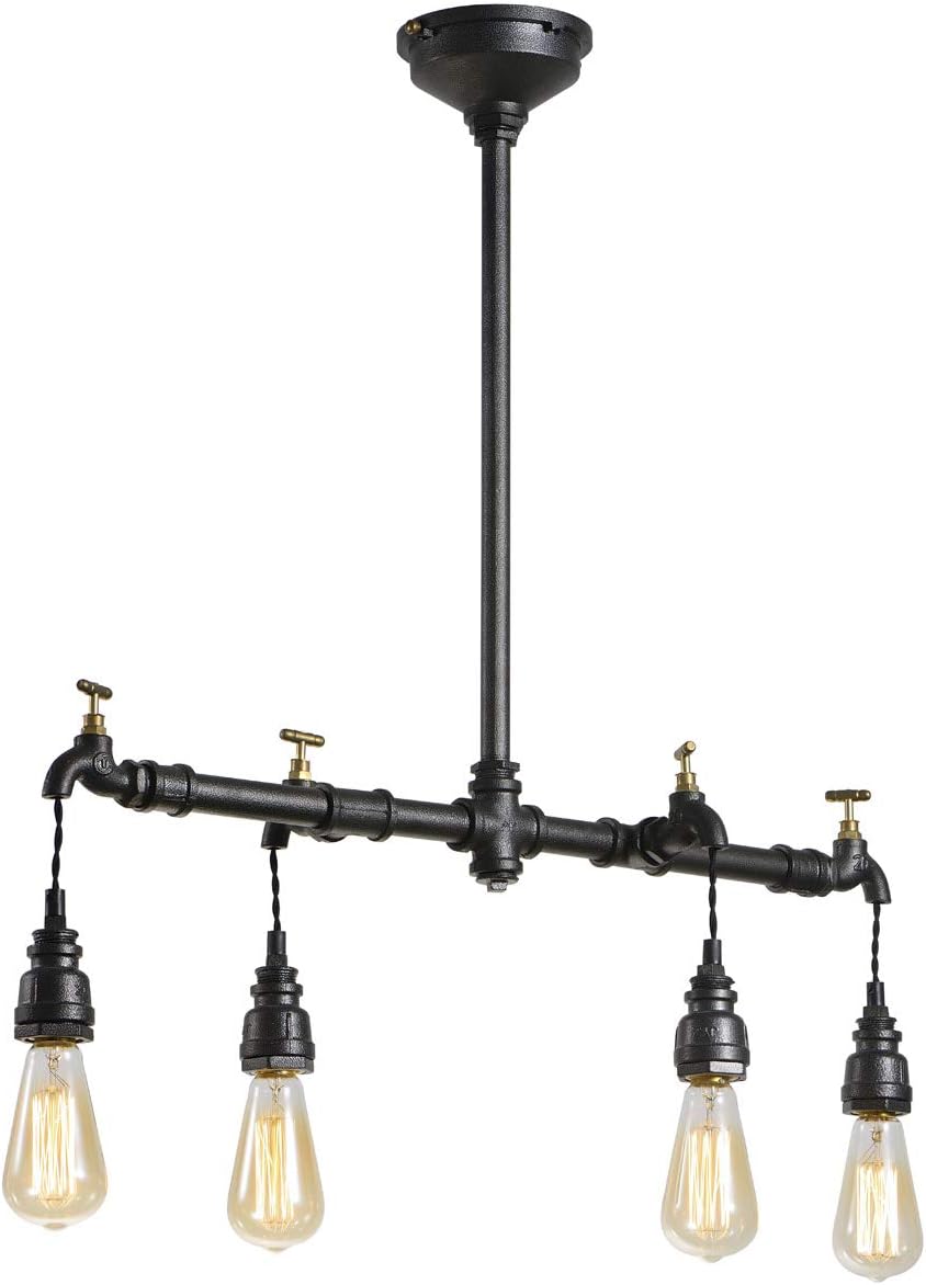 Flash Sale Vintage Island Light with 4 Lights Fixture, Industrial Ceiling Light with Copper Water Pipe for Bar, Retro Island Pendant Lighting for Farmhouse Dinning Room Kitchen
