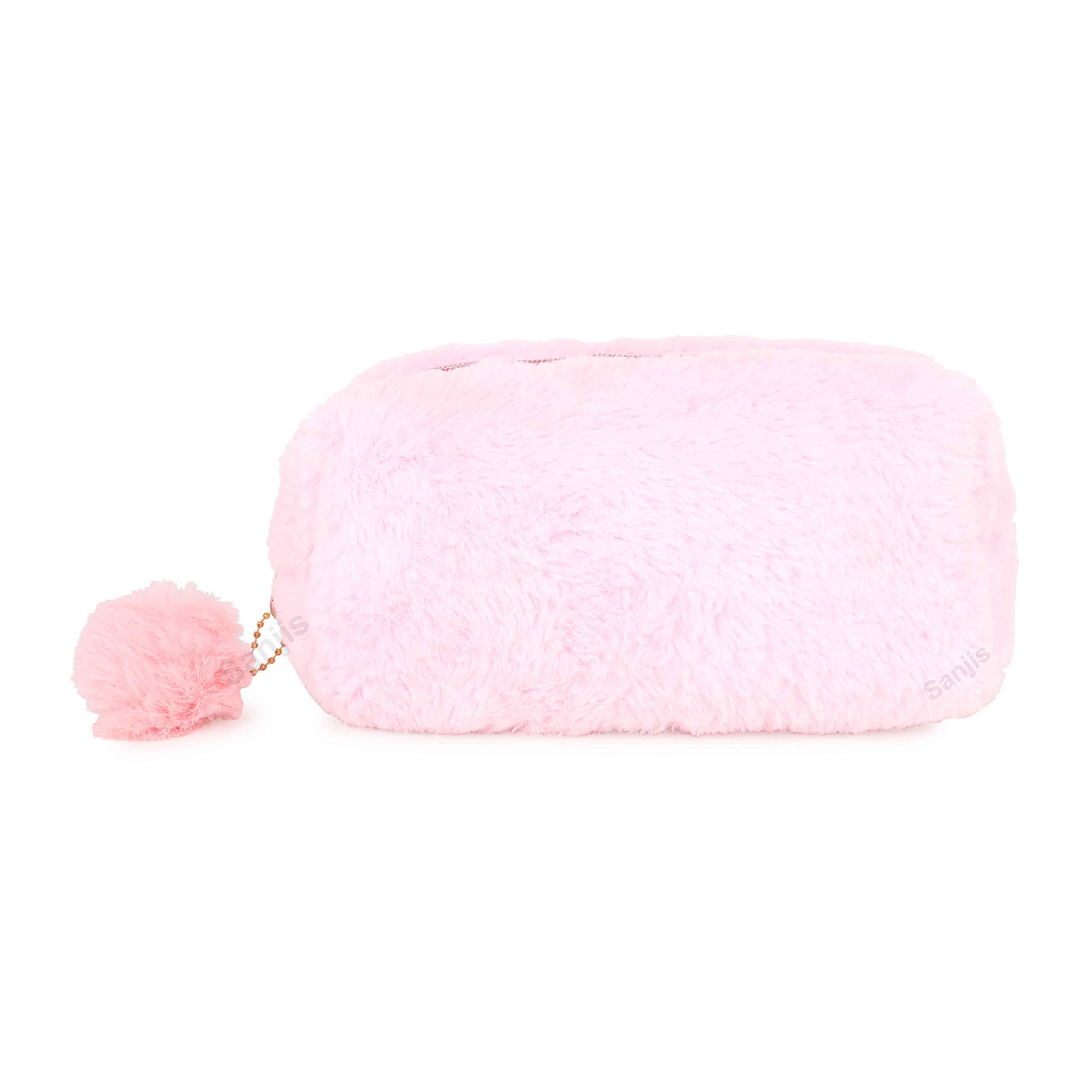 Sanjis Enterprise Small Fur Cosmetic Bag, Elegant Makeup Bags,Lipstick Pouch,Zipper Pouch,Great Gifts for Women,Travel Toiletry Bag Accessories Organizer Gifts (Pink)