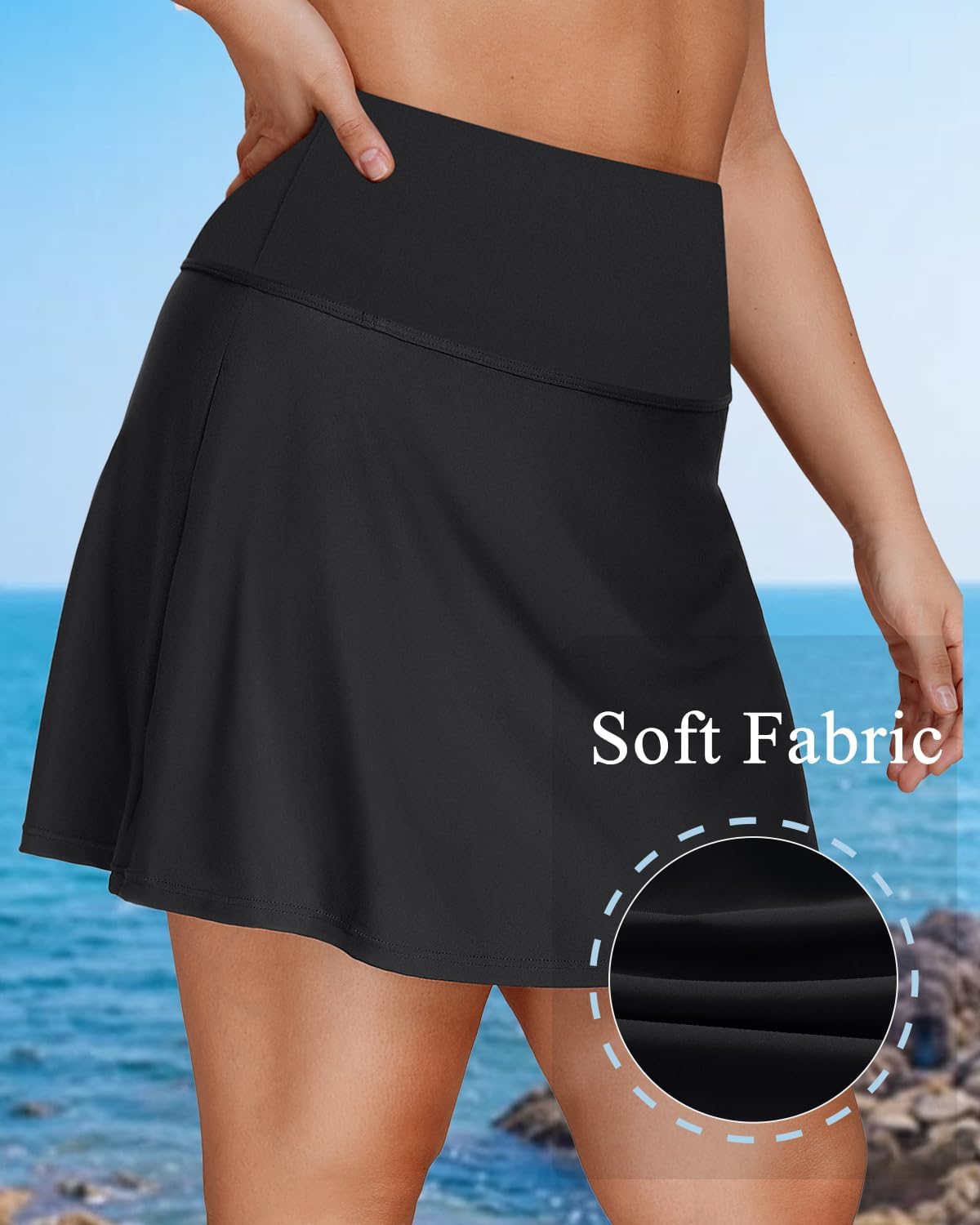 Daci Women Plus Size Tummy Control Swim Skirt Athletic High Waisted Swimsuit Bottom