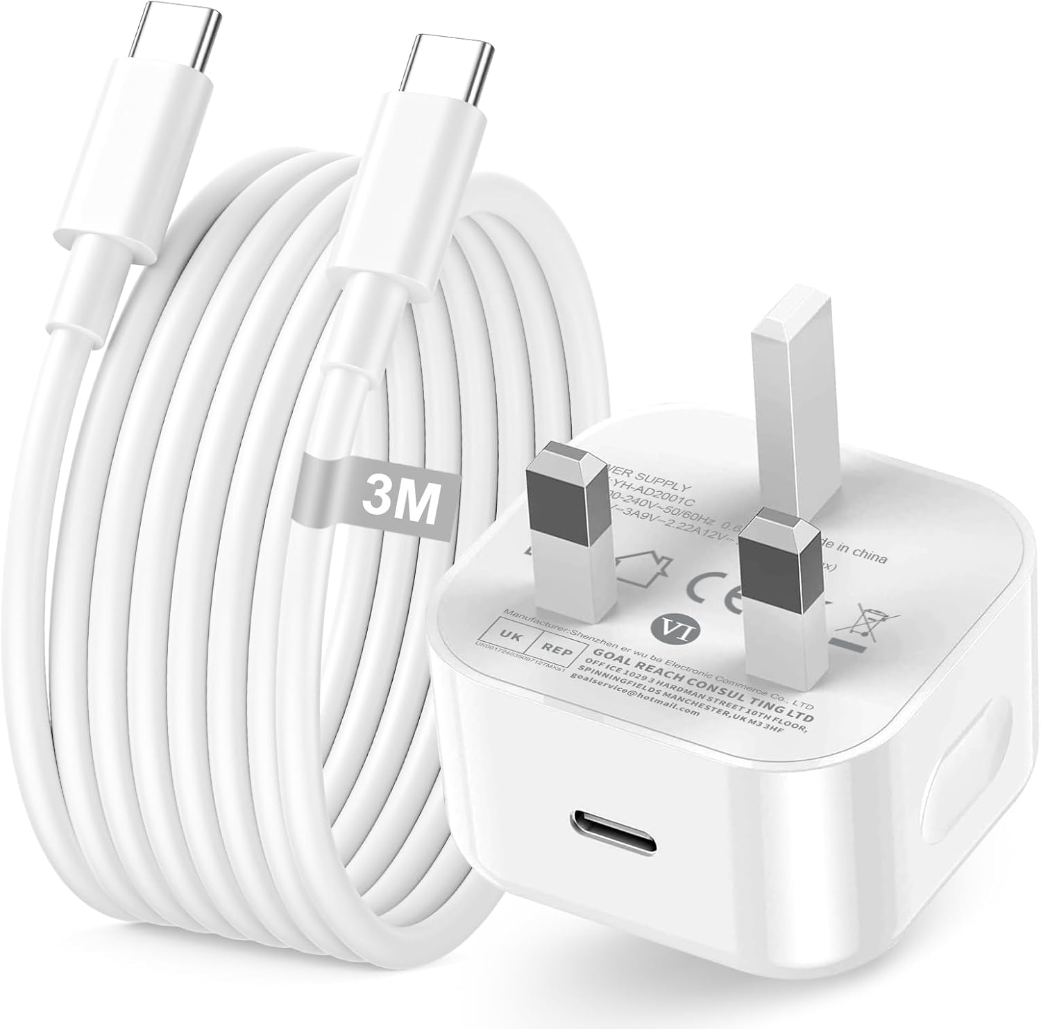 iPhone 17 16 15 Fast Charger Plug, 20W USB C Charger and Charging Cable Type C for iPhone 17 Air/16E/16 Plus/16 Pro/16 Pro Max/15/15 Plus/iPad Air Mini, USB C Plug UK Power Adapter with 3M USBC Cable