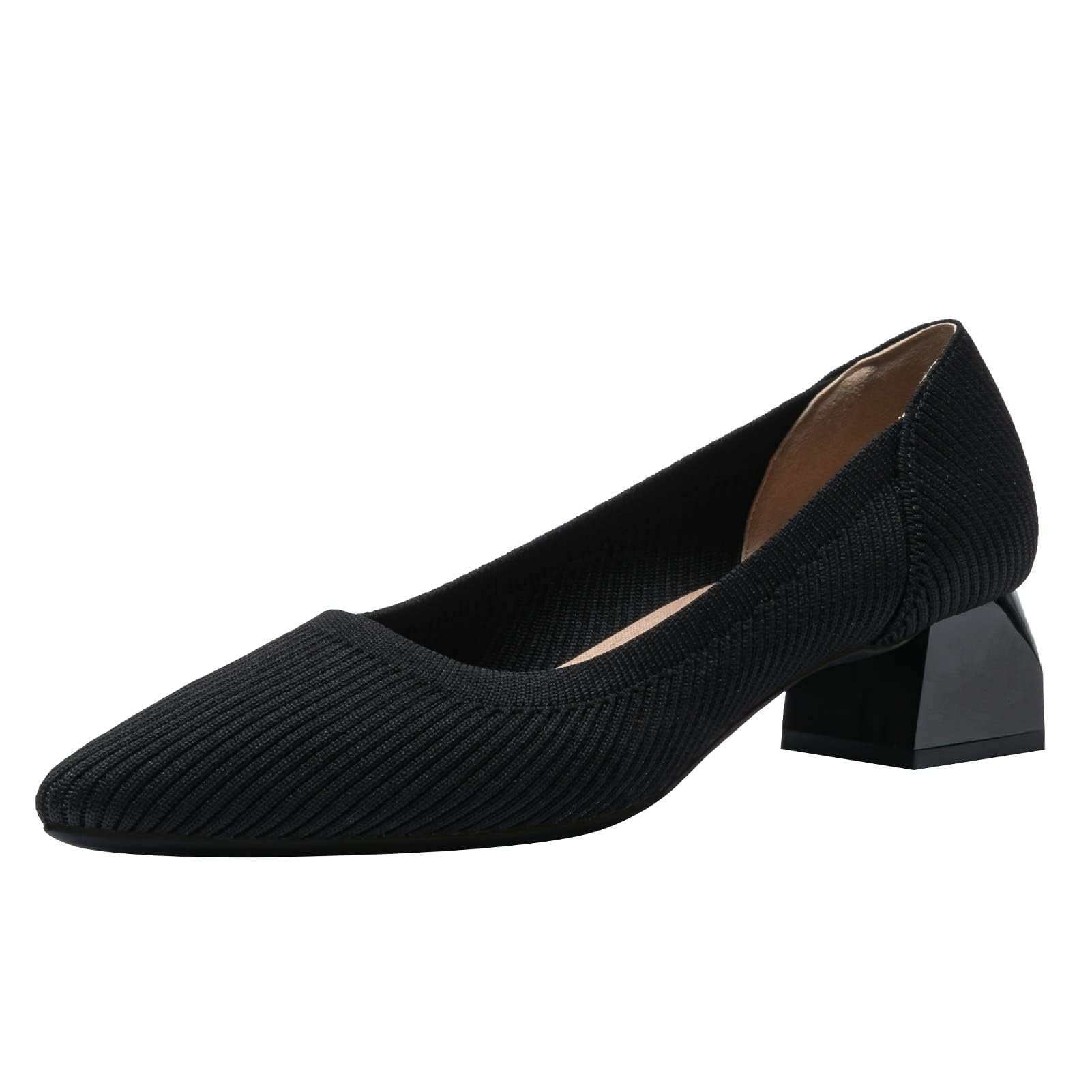 youngshow Women's Pumps Kitten Heels Pointed Toe Knit Slip On Comfortable Casual Formal Dress Shoes