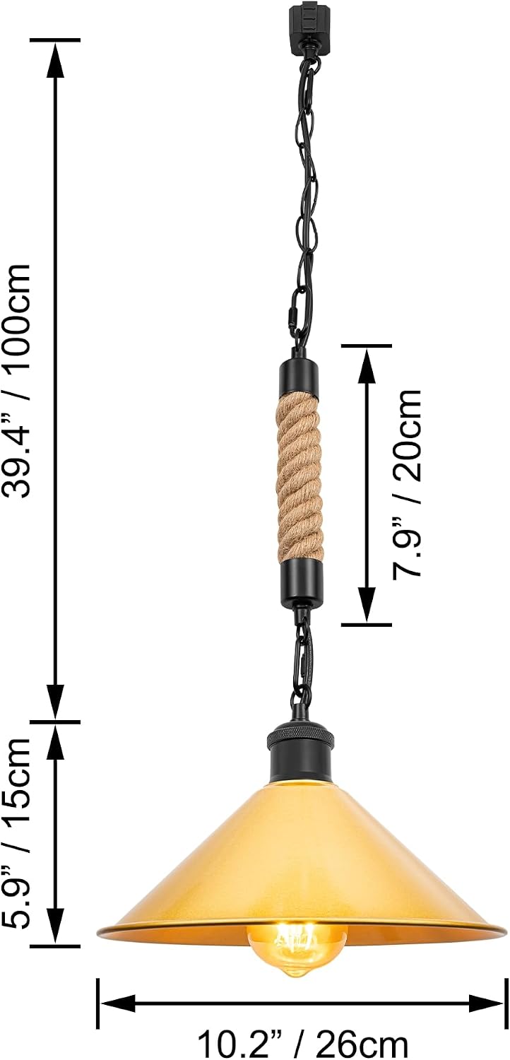 H-Type Track Light Pendants Hemp Rope Iron Chain Cord Remote Control Industrial Light Rustic Gold Cover DIY Adjustable Stepless Control LED Edison Bulbs Included for Bar Restaurant