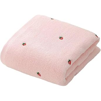 2-Piece Breathable and Comfortable Cotton Bath Towel for Women Hand Towel Set with Strawberry Embroidery Pink 140 x 70 cm