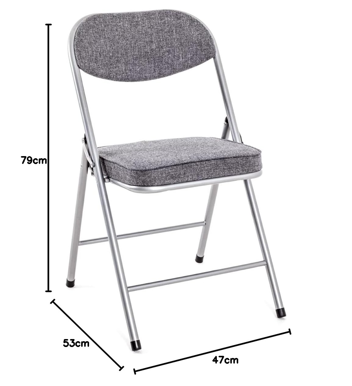 HAKU Set di 4 sedie pieghevoli alu, grigio, Schienale imbottito, sedile imbottito, acciaio - Dim. L 47,00 cm x A 79,00 cm x P 53,00 cm, Stile Moderno