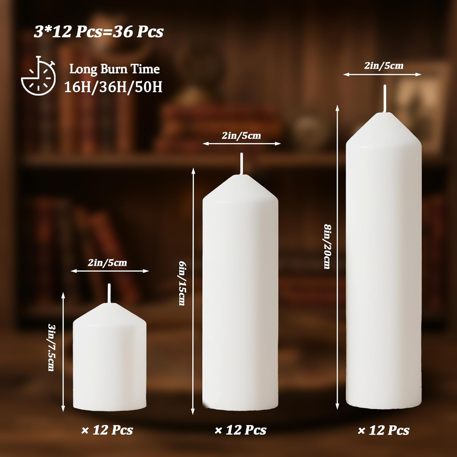 White Pillar Candles Bulk Set of 36，Hurricane Candles，3 Different Lengths 2 x 3/6/8 Inch (12 Each)，Dripless Unscented Smokeless，Gives You a Better Atmosphere When Organizing an Event Party.