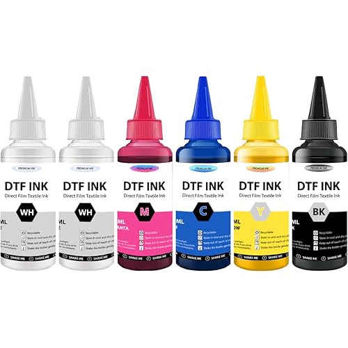 DTF Ink 600ML DTF Transfer Ink for PET Film, Premium Pigment Ink Refill, High Fluidity & Coverage (100ML*6, 2W+BKCMY)