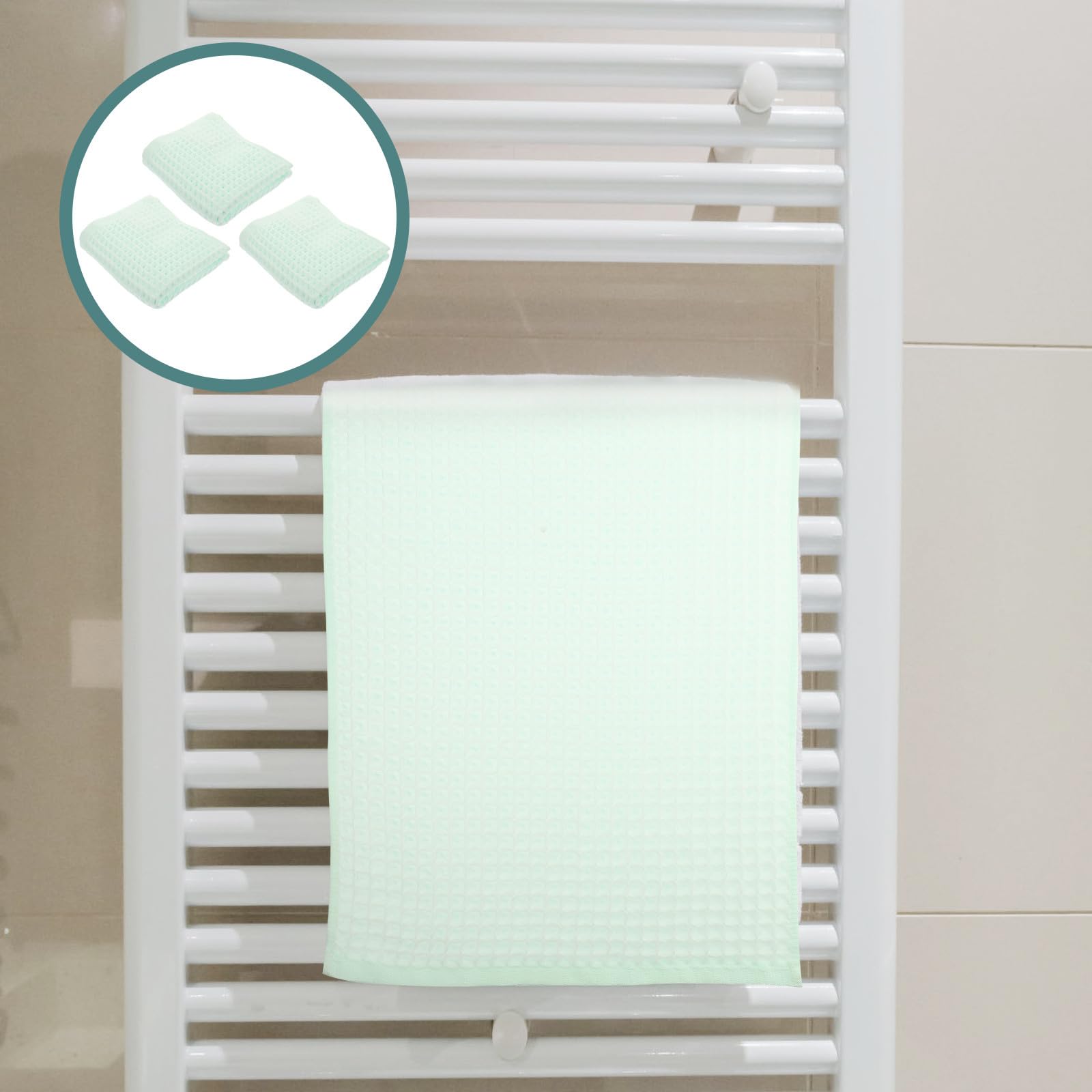 Toallas de Algodón Tejido de Gofre 3 Piezas para Baño y Gimnasio, Superficie Cómoda y Alta Absorción, Secado Rápido y Tamaño Adecuado para Uso Diario