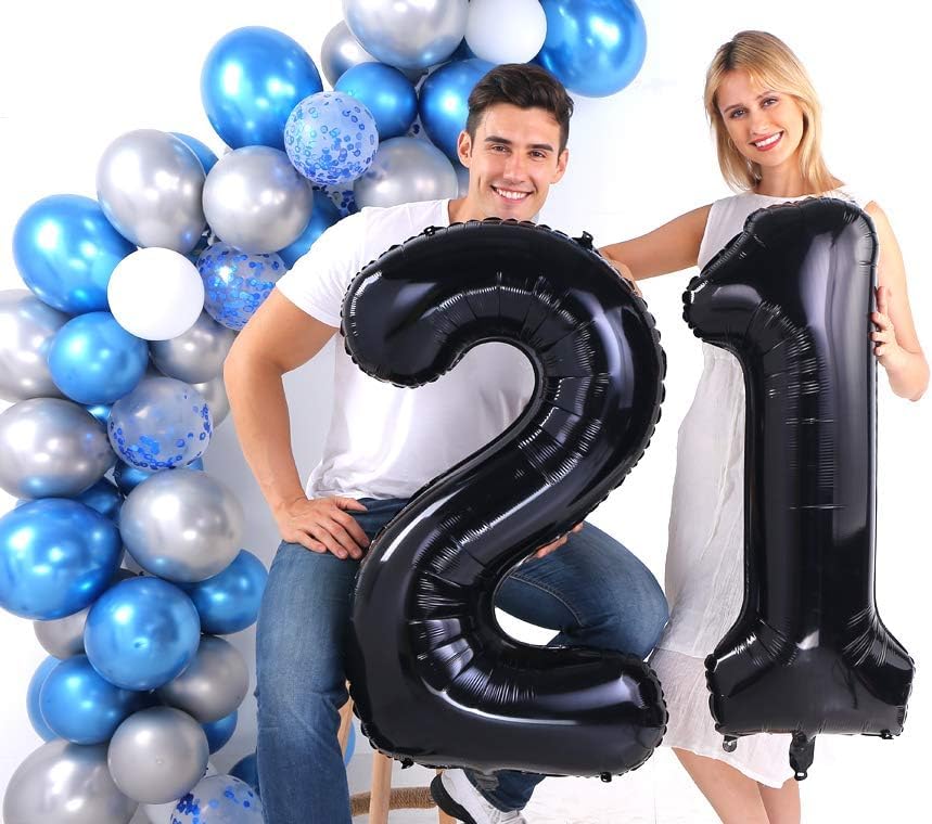 Image of Rozi Decoration 21 Black Large Foil Balloon Number for Happy Anniversary Decoration, Happy Birthday, Achievement Celebration Pack of 2 Pcs