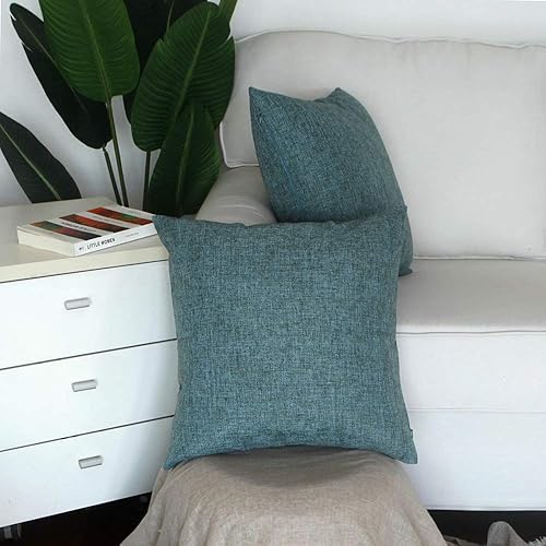 Miniatura 4 de Artcest - Juego de 2 fundas de almohada decorativas de lino de arpillera para sofá y cama, Poliéster & Mezcla de poliéster, Azul (Peacock Blue),