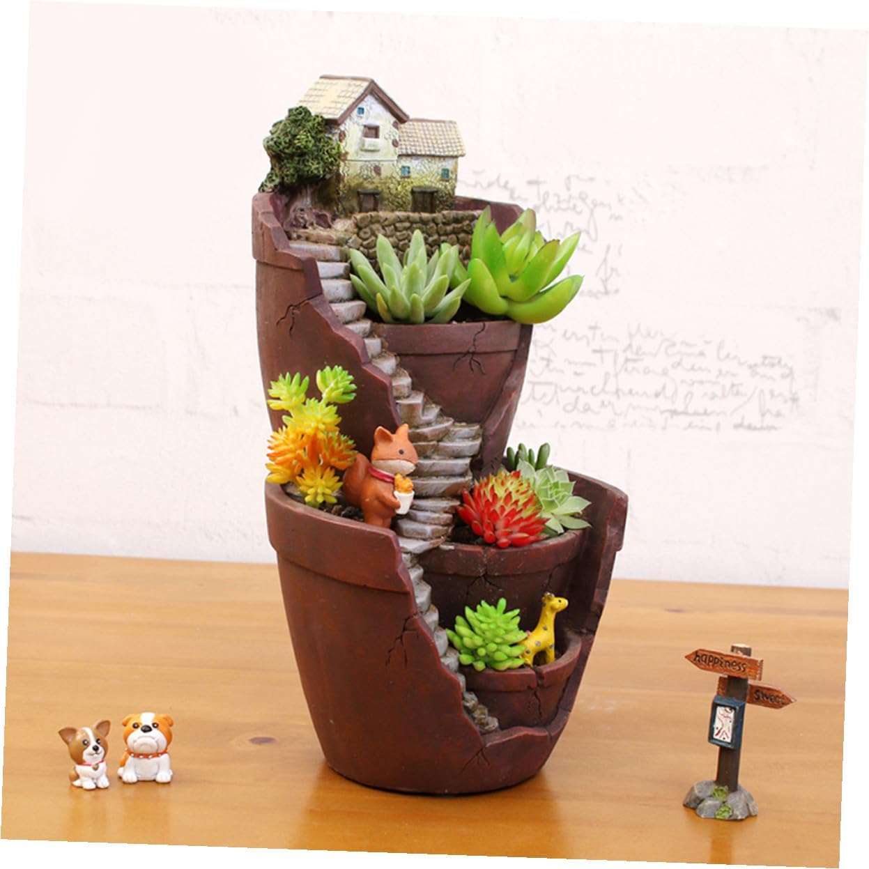 Dual Layer Resin Garden Pot Decorative Planter Box for Succulent Cacti Herbs Elegant Hanging Sky Garden Flower Pot for Home Office Balcony Creative Small Plant Container with