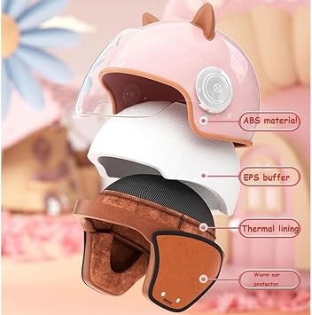 DOT Approved Cute Cat Ears Kids 3/4 Open Face Motorcycle Helmet,Retro Youth Electric Motorbike Half Helmet with Visor,Boys Girls Scooter ATV Helmets for Moped Go-Kart Dirt-Bike-Pink