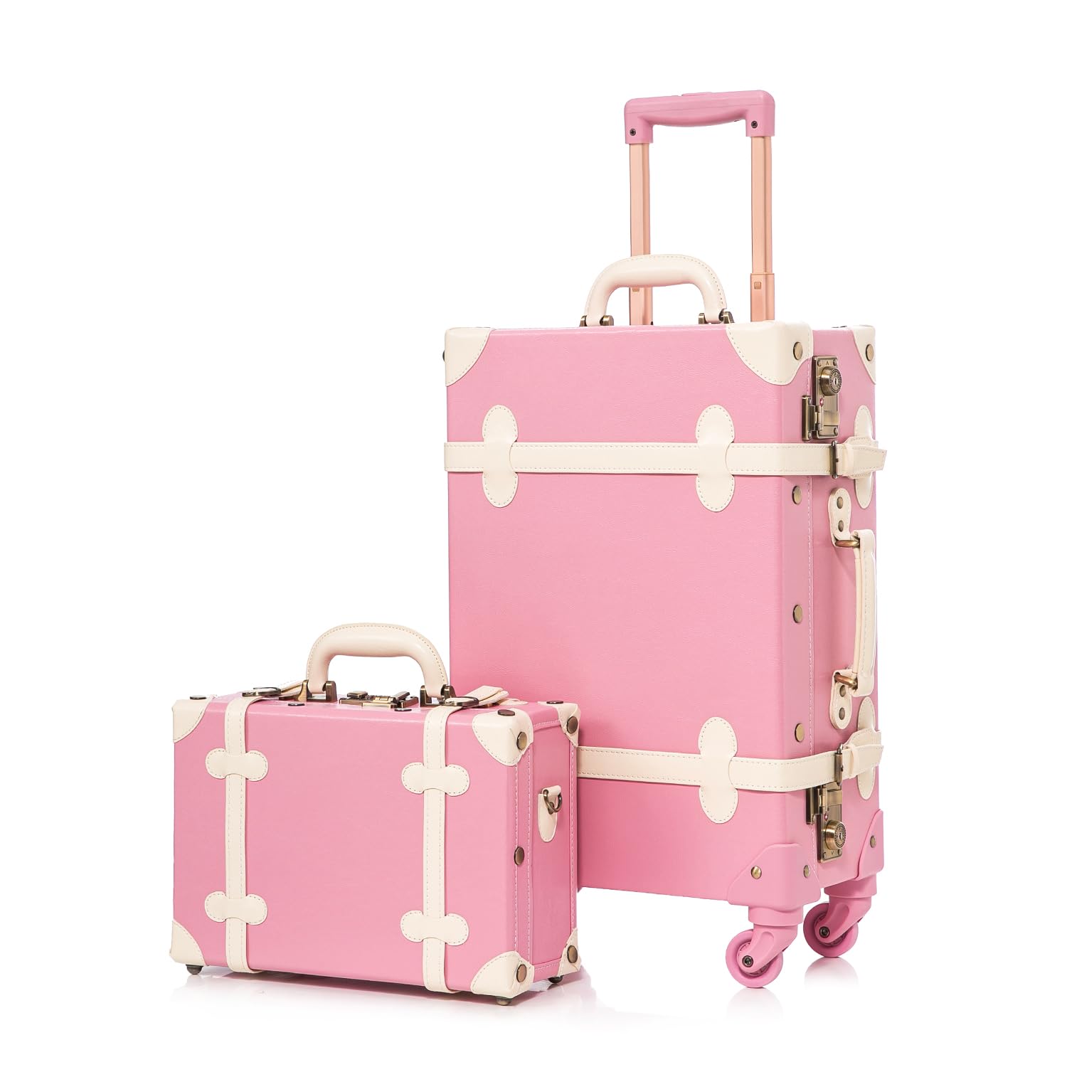 UNIWALKER Vintage Pink Luggage Set, Piece Retro Suitcase with Spinner  Wheels TSA Lock and Carry On Train Case for Women